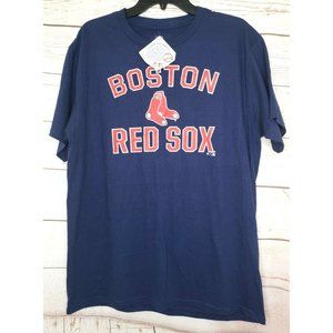 Fanatics Large Blue With Red Letters Boston Red Sox Logo % 100 Cotton T Shirt
